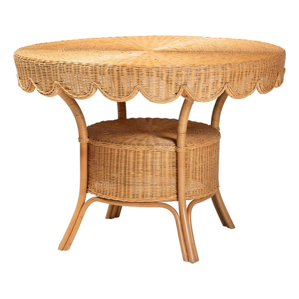 Baxton Studio bali Arisu Bohemian 5-Piece Dining Set - Handcrafted Light Honey Rattan with Cushions & Storage Arisu-Light Honey-5PC Dining Set