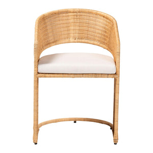 Baxton Studio bali Bali Handcrafted Palm Rattan Dining Chair with Plush Cushion - Bohemian Style for Coastal Spaces Palm-Light Honey/Rattan-Cushioned-DC