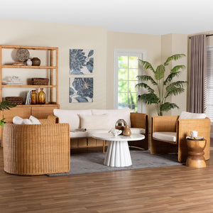Baxton Studio bali Carina Natural Rattan 3-Piece Living Room Set - Handwoven Lounge Sofa & Armchairs for Boho Style Palm-Light Honey/Rattan-Cushioned-3PC Set
