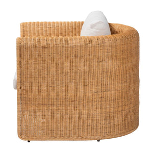 Baxton Studio bali Carina Handwoven Rattan Armchair with Removable Cushion - Cozy U-Shaped Lounge Chair for Boho Style Palm-Light Honey/Rattan-Cushioned-AC