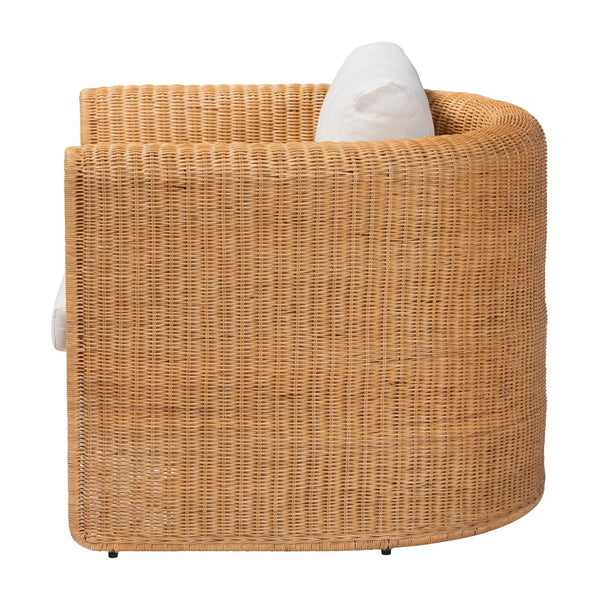Baxton Studio bali Carina Handwoven Rattan Armchair with Removable Cushion - Cozy U-Shaped Lounge Chair for Boho Style Palm-Light Honey/Rattan-Cushioned-AC