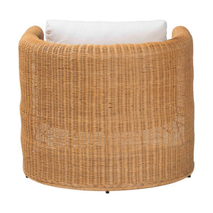 Baxton Studio bali Carina Handwoven Rattan Armchair with Removable Cushion - Cozy U-Shaped Lounge Chair for Boho Style Palm-Light Honey/Rattan-Cushioned-AC
