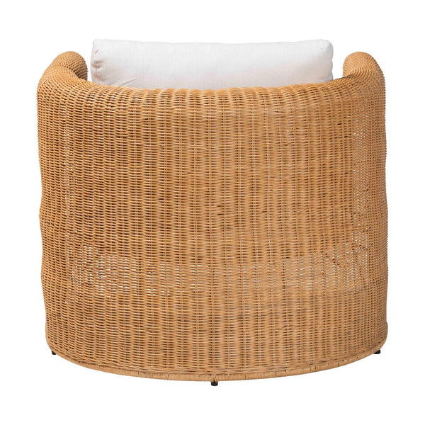 Baxton Studio bali Carina Handwoven Rattan Armchair with Removable Cushion - Cozy U-Shaped Lounge Chair for Boho Style Palm-Light Honey/Rattan-Cushioned-AC