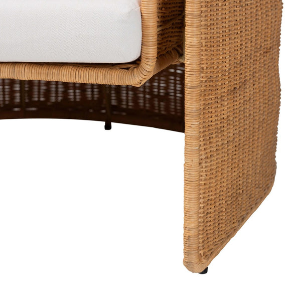 Baxton Studio bali Carina Handwoven Rattan Armchair with Removable Cushion - Cozy U-Shaped Lounge Chair for Boho Style Palm-Light Honey/Rattan-Cushioned-AC
