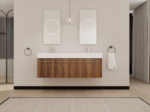 English Elm 60 Inch Wall-Mounted Bathroom Vanity With Double Resin Sink, Modern Design & Ample Storage Space W999S00250
