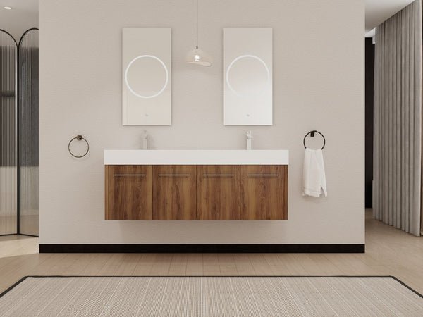 English Elm 60 Inch Wall-Mounted Bathroom Vanity With Double Resin Sink, Modern Design & Ample Storage Space W999S00250
