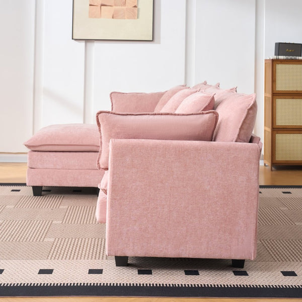 English Elm Beige Chenille Sectional Sofa with Modular Ottoman for Living Room or Studio Pink W2603S00003