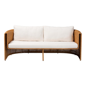 Baxton Studio Bali Carina Handwoven Natural Rattan 3-seater Sofa With Plush Cushions For Boho Coastal Living Light Honey Natural Rattan,Metal (Internal Frame),Fabric "100% Polyester",Foam Palm-light Honey/Rattan-cushioned-sofa