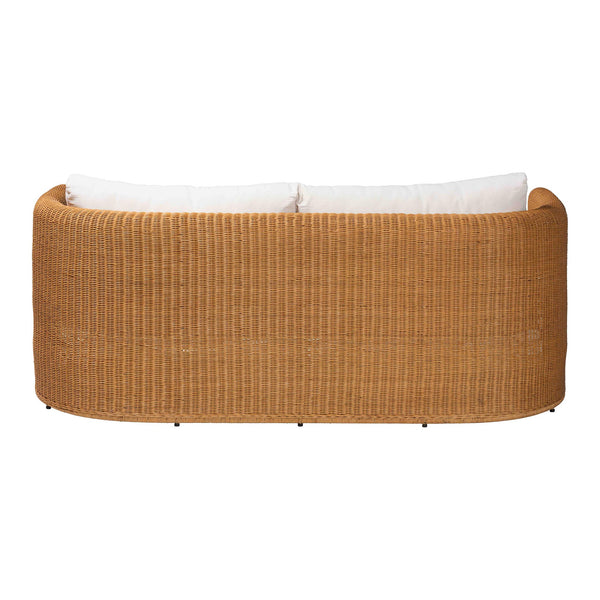 Baxton Studio Bali Carina Handwoven Natural Rattan 3-seater Sofa With Plush Cushions For Boho Coastal Living Light Honey Natural Rattan,Metal (Internal Frame),Fabric "100% Polyester",Foam Palm-light Honey/Rattan-cushioned-sofa