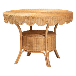 Baxton Studio bali Ayumi 5-Piece Handwoven Rattan Dining Set - Scalloped Table & Barrel Chairs for Coastal Charm Ayumi-Light Honey-5PC Dining Set