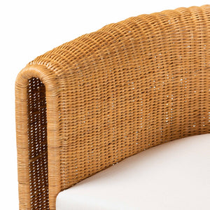 Baxton Studio bali Ayumi 5-Piece Handwoven Rattan Dining Set - Scalloped Table & Barrel Chairs for Coastal Charm Ayumi-Light Honey-5PC Dining Set