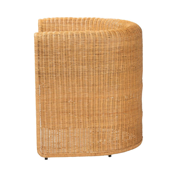 Baxton Studio bali Carina Rattan Barrel Dining Chair - Handwoven Coastal Accent with Removable Cushion & Comfort Palm-Light Honey/Rattan-Cushioned-Barrel-DC