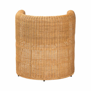 Baxton Studio bali Carina Rattan Barrel Dining Chair - Handwoven Coastal Accent with Removable Cushion & Comfort Palm-Light Honey/Rattan-Cushioned-Barrel-DC