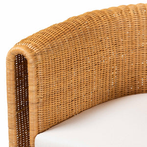 Baxton Studio bali Carina Rattan Barrel Dining Chair - Handwoven Coastal Accent with Removable Cushion & Comfort Palm-Light Honey/Rattan-Cushioned-Barrel-DC