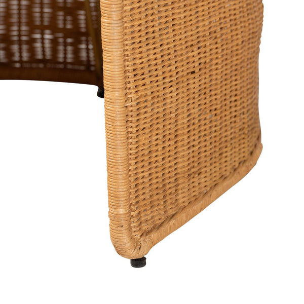 Baxton Studio bali Carina Rattan Barrel Dining Chair - Handwoven Coastal Accent with Removable Cushion & Comfort Palm-Light Honey/Rattan-Cushioned-Barrel-DC