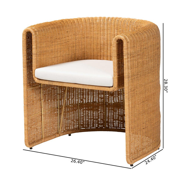 Baxton Studio bali Carina Rattan Barrel Dining Chair - Handwoven Coastal Accent with Removable Cushion & Comfort Palm-Light Honey/Rattan-Cushioned-Barrel-DC