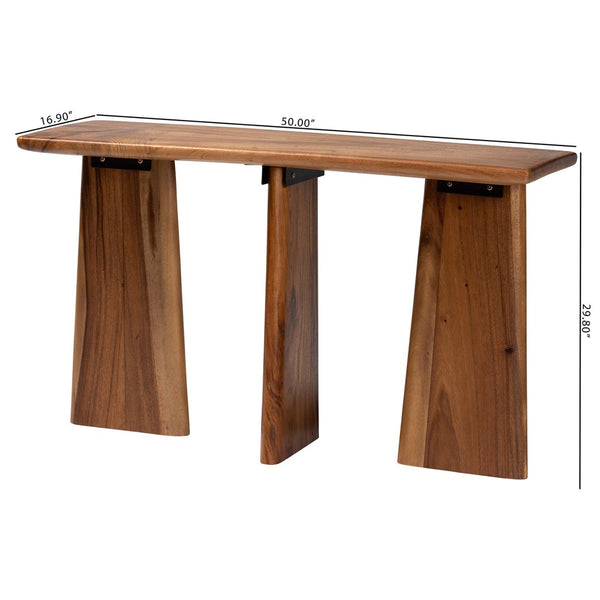 Baxton Studio bali Caruso Suar Wood Console Table - Live Edge Rustic-Modern Entryway or Living Room Accent Piece Chen-Natural/Wooden-Console Table-KD-Box