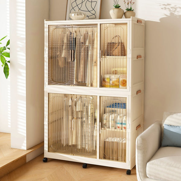 English Elm Portable Wardrobe Closet Organizer With Magnetic Doors, 6 Cubes & 2 Rods - Ideal For Small Spaces! W2699P327123-GIGA