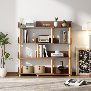English Elm 4 Tier Retractable Rotatable Corner Bookcase – Walnut Wooden 4-Shelf Space-Saving Rack, Durable MDF & Solid Wood W1801P195686