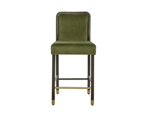 Sunpan JENO Counter Stool in Meg Olive Velvet - Chic Mid-Century Design for Kitchen & Bar Comfort 112315
