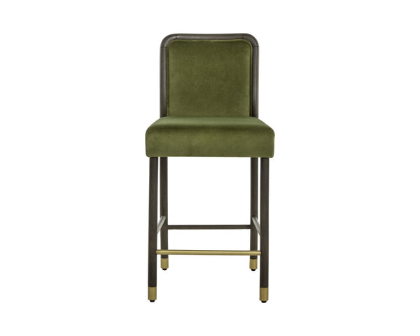 Sunpan JENO Counter Stool in Meg Olive Velvet - Chic Mid-Century Design for Kitchen & Bar Comfort 112315