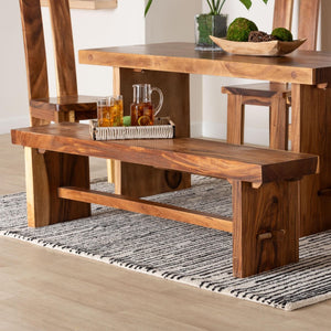 Baxton Studio bali Biyu Suar Wood Dining Bench - Handcrafted Live Edge Rustic Seating for Dining or Entryway Decor Biyu-Natural/Wooden-Bench