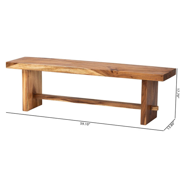 Baxton Studio bali Biyu Suar Wood Dining Bench - Handcrafted Live Edge Rustic Seating for Dining or Entryway Decor Biyu-Natural/Wooden-Bench