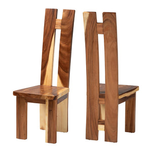 Baxton Studio bali Bali Lin Suar Wood Dining Chair Set of 2 - Handcrafted Rustic Modern Accent Seating for Any Space Lin-Natural/Wooden-DC