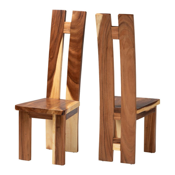 Baxton Studio bali Bali Lin Suar Wood Dining Chair Set of 2 - Handcrafted Rustic Modern Accent Seating for Any Space Lin-Natural/Wooden-DC