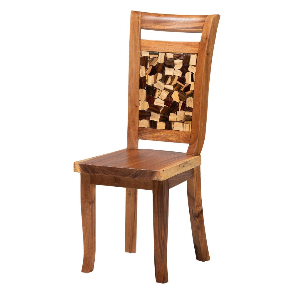Baxton Studio bali Luan Suar Wood Dining Chair - Handcrafted Accent with Mosaic Backrest, Rustic Modern Style for Home Luan-Natural/Wooden-DC