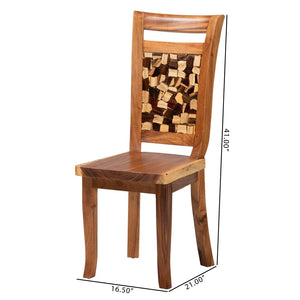 Baxton Studio bali Luan Suar Wood Dining Chair - Handcrafted Accent with Mosaic Backrest, Rustic Modern Style for Home Luan-Natural/Wooden-DC