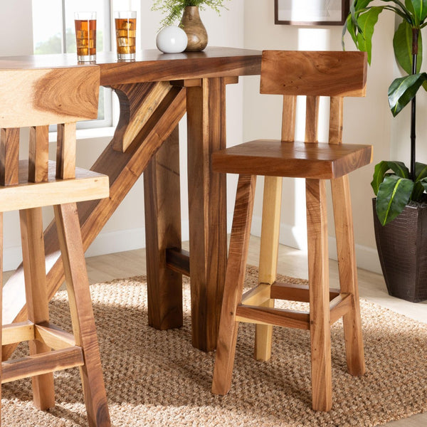 Baxton Studio bali Luli Suar Wood Bar Stool - Handcrafted Rustic Modern Seating, Unique Design for Kitchen or Bar Luli-Natural/Wooden-BS