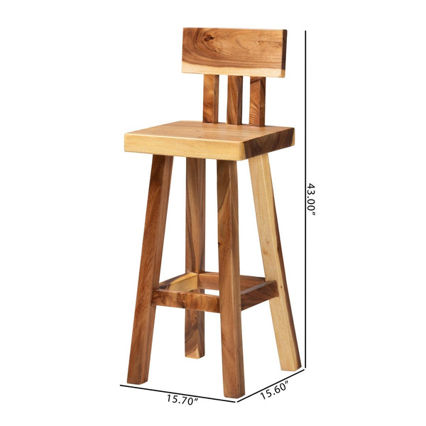 Baxton Studio bali Luli Suar Wood Bar Stool - Handcrafted Rustic Modern Seating, Unique Design for Kitchen or Bar Luli-Natural/Wooden-BS