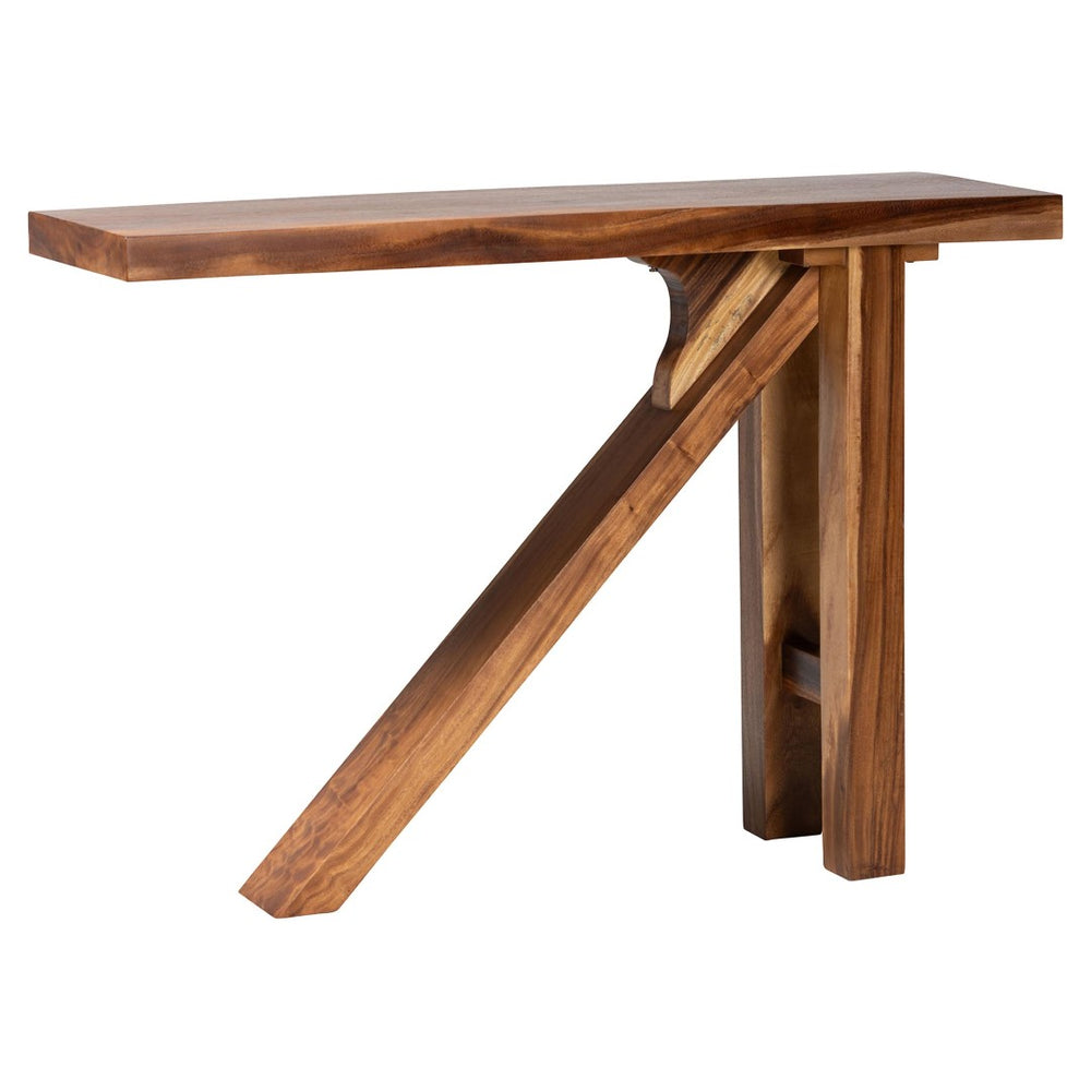 Baxton Studio bali Luli Suar Wood Bar Table - Handcrafted Solid Wood Console with Tripod Base for Modern Spaces Luli-Natural/Wooden-Bar Table-Setup-Box