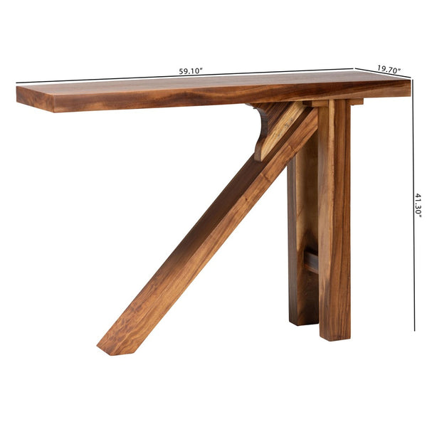 Baxton Studio bali Luli Suar Wood Bar Table - Handcrafted Solid Wood Console with Tripod Base for Modern Spaces Luli-Natural/Wooden-Bar Table-Setup-Box