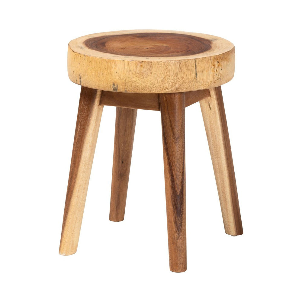 Baxton Studio bali Jia Suar Wood End Table - Handcrafted Round Accent Table with Live Edge, Rustic Boho Charm Jia-Natural/Wooden-End Table