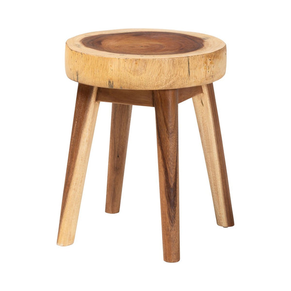 Baxton Studio bali Jia Suar Wood End Table - Handcrafted Round Accent Table with Live Edge, Rustic Boho Charm Jia-Natural/Wooden-End Table
