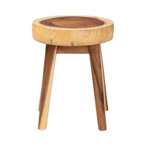 Baxton Studio bali Jia Suar Wood End Table - Handcrafted Round Accent Table with Live Edge, Rustic Boho Charm Jia-Natural/Wooden-End Table