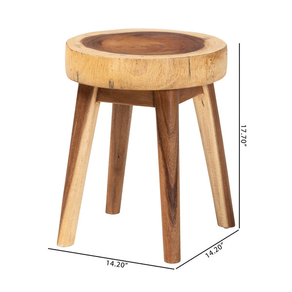Baxton Studio bali Jia Suar Wood End Table - Handcrafted Round Accent Table with Live Edge, Rustic Boho Charm Jia-Natural/Wooden-End Table