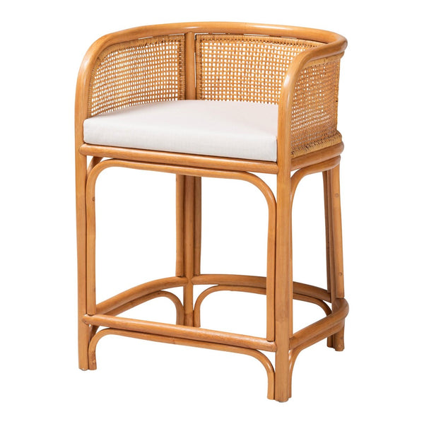 Baxton Studio bali Aria Natural Rattan Counter Stool with Backrest & Cushion - Boho-Chic Seating for Your Home Ania-Light Honey/Rattan-CS