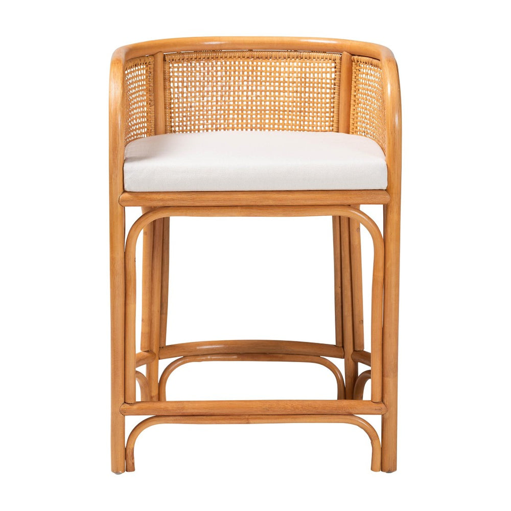 Baxton Studio bali Aria Natural Rattan Counter Stool with Backrest & Cushion - Boho-Chic Seating for Your Home Ania-Light Honey/Rattan-CS