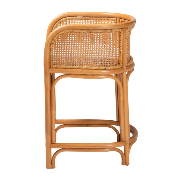 Baxton Studio bali Aria Natural Rattan Counter Stool with Backrest & Cushion - Boho-Chic Seating for Your Home Ania-Light Honey/Rattan-CS