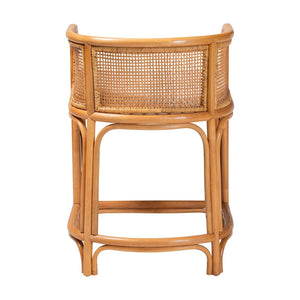 Baxton Studio bali Aria Natural Rattan Counter Stool with Backrest & Cushion - Boho-Chic Seating for Your Home Ania-Light Honey/Rattan-CS