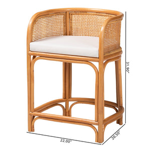 Baxton Studio bali Aria Natural Rattan Counter Stool with Backrest & Cushion - Boho-Chic Seating for Your Home Ania-Light Honey/Rattan-CS