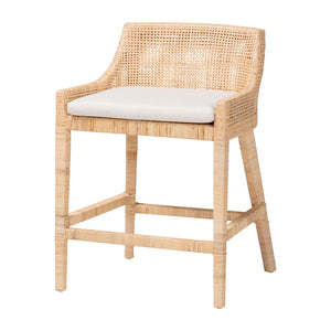 Baxton Studio bali Beata Natural Rattan Counter Stool - Handcrafted Wingback Chair with Cushion for Coastal Elegance Beata-Light Honey/Wooden-Cushioned-CS