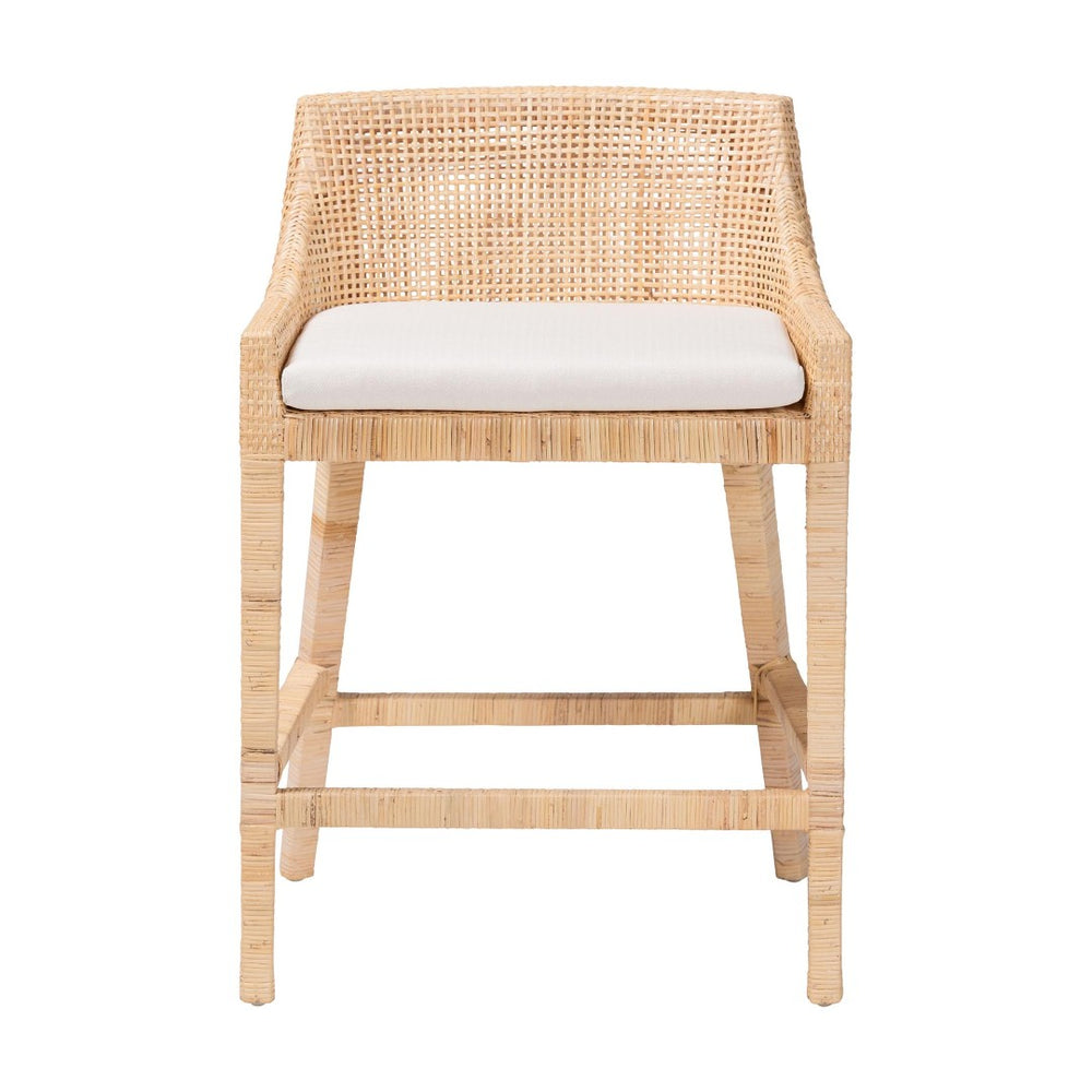 Baxton Studio bali Beata Natural Rattan Counter Stool - Handcrafted Wingback Chair with Cushion for Coastal Elegance Beata-Light Honey/Wooden-Cushioned-CS