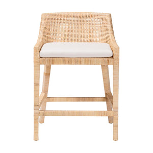 Baxton Studio bali Beata Natural Rattan Counter Stool - Handcrafted Wingback Chair with Cushion for Coastal Elegance Beata-Light Honey/Wooden-Cushioned-CS