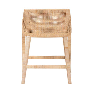 Baxton Studio bali Beata Natural Rattan Counter Stool - Handcrafted Wingback Chair with Cushion for Coastal Elegance Beata-Light Honey/Wooden-Cushioned-CS