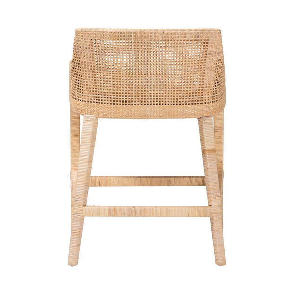 Baxton Studio bali Beata Natural Rattan Counter Stool - Handcrafted Wingback Chair with Cushion for Coastal Elegance Beata-Light Honey/Wooden-Cushioned-CS
