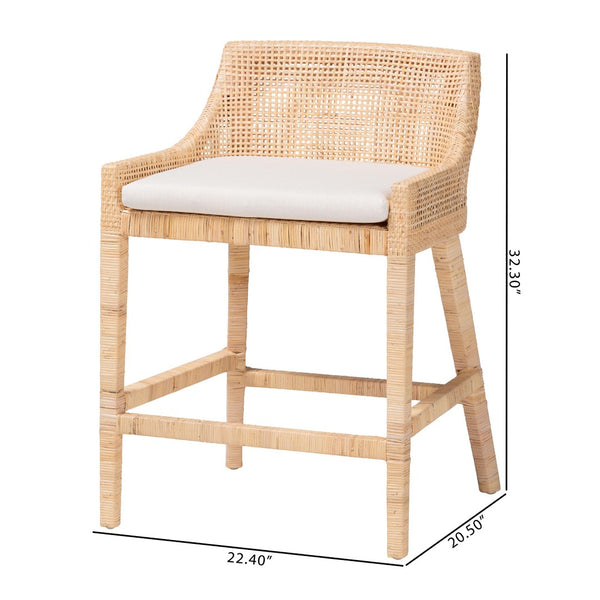 Baxton Studio bali Beata Natural Rattan Counter Stool - Handcrafted Wingback Chair with Cushion for Coastal Elegance Beata-Light Honey/Wooden-Cushioned-CS